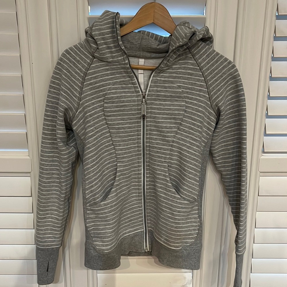 Grey Stripped Lululemon Scuba Hoodie size 4